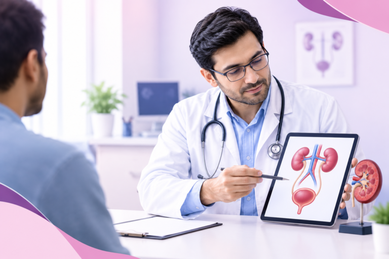 Urologist consulting a patient about kidney and urinary health